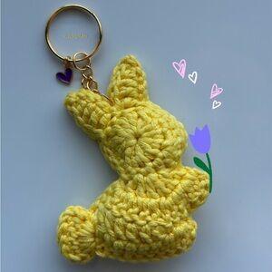 Handmade Yellow Bunny Crochet Keychain - Accessories